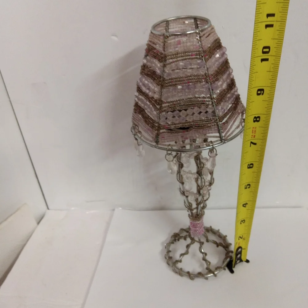 2 Pc Faux Clear Crystal Beaded Tealight Lamp Lilac & Clear